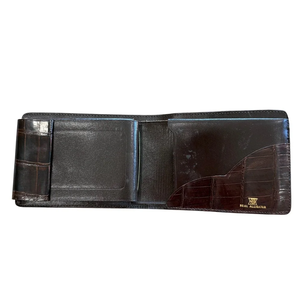 Tex Tan Mens Real Alligator Leather Bifold Wallet Brown Exotic Hideaway Pocket